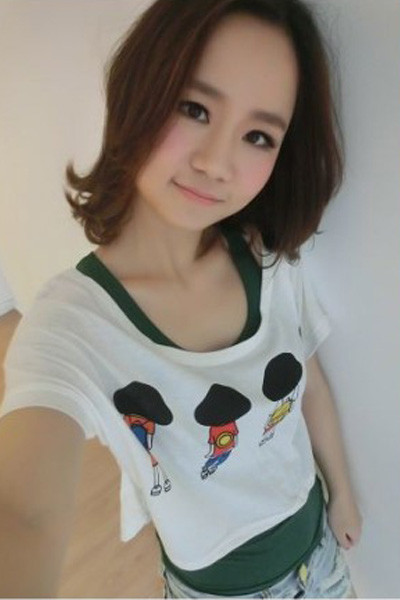 Fashion O Neck Short Sleeve Character  White Cotton T-shirt