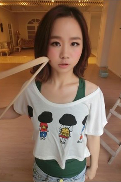 Fashion O Neck Short Sleeve Character  White Cotton T-shirt