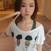 Fashion O Neck Short Sleeve Character  White Cotton T-shirt