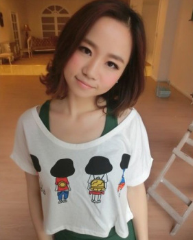 Fashion O Neck Short Sleeve Character  White Cotton T-shirt