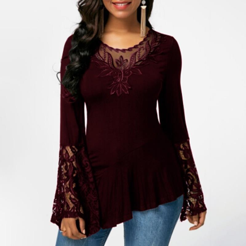 Long sleeve lace stitching T-shirt #95141