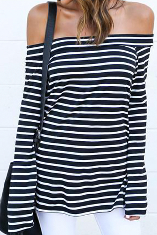 Seeking Off The Shoulder Striped T-shirt