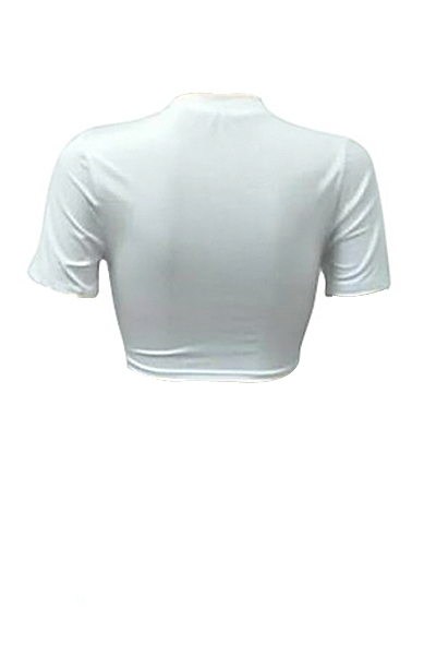 eisure Round Neck Short Sleeves Printed White Milk Fiber T-shirt