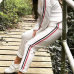  Casual Round Neck Striped White Cotton Two-piece Pants Set