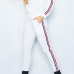  Casual Round Neck Striped White Cotton Two-piece Pants Set