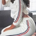  Casual Round Neck Striped White Cotton Two-piece Pants Set