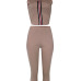  Casual U Neck Striped Light Brown Cotton Blends Two-Piece Pants Set