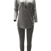  Casual V Neck Zipper Design Grey Polyester Two-piece Pants Set