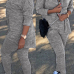  Casual V Neck Zipper Design Grey Polyester Two-piece Pants Set