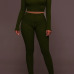  Euramerican Dew Shoulder Army Green Cotton Two-piece Pants Set