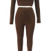  Euramerican Dew Shoulder Coffee Cotton Two-piece Pants Set