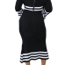  Euramerican Dew Shoulder Striped Black Polyester Two-piece Skirt Set