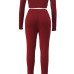  Euramerican Dew Shoulder Wine Red Cotton Two-piece Pants Set