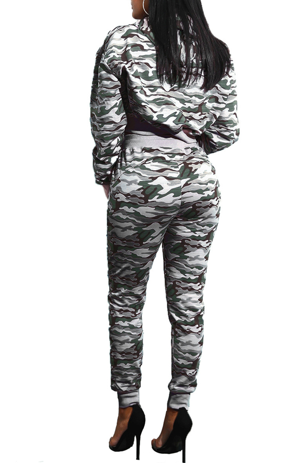  Euramerican Hooded Collar Printed Patchwork Grey Qmilch Two-piece Pants Set