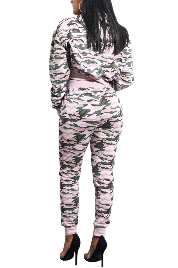  Euramerican Hooded Collar Printed Patchwork Pink Qmilch Two-piece Pants Set