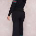  Euramerican Hooded Collar Striped Black Polyester Two-piece Pants Set