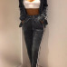  Euramerican Long Sleeves Patchwork Grey Velvet Two-piece Pants Set