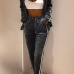  Euramerican Long Sleeves Patchwork Grey Velvet Two-piece Pants Set