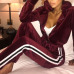  Euramerican Long Sleeves Patchwork Wine Red Velvet Two-piece Pants Set