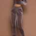  Euramerican Mandarin Collar Zipper Design Grey Cotton Two-piece Pants Set