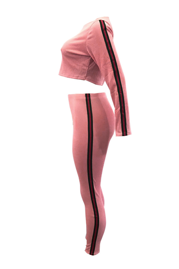  Euramerican Patchwork Pink Cotton Two-piece Pants Set