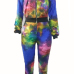  Euramerican Printed Zipper Design Polyester Two-piece Pants Set