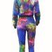  Euramerican Printed Zipper Design Polyester Two-piece Pants Set