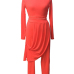  Euramerican Round Neck Asymmetrical Red Milk Fiber Two-piece Pants Set