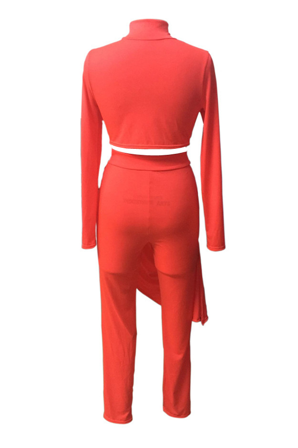  Euramerican Round Neck Asymmetrical Red Milk Fiber Two-piece Pants Set