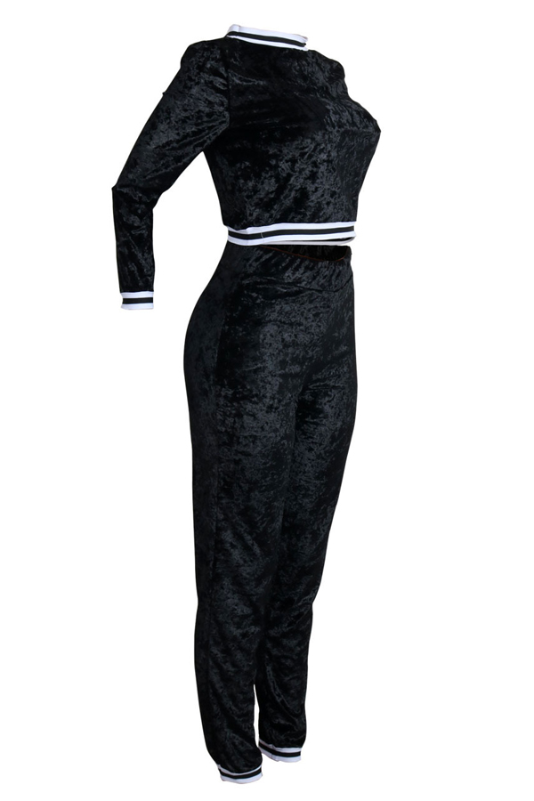  Euramerican Round Neck Black Velvet Two-piece Pants Set