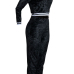  Euramerican Round Neck Black Velvet Two-piece Pants Set