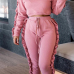  Euramerican Round Neck Falbala Design Pink Polyester Two-piece Pants Set