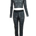  Euramerican Round Neck Long Sleeves Black Polyester Two-piece Pants Set