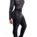  Euramerican Round Neck Long Sleeves Black Polyester Two-piece Pants Set