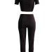  Euramerican Round Neck Printed Black Polyester Two-piece Pants Set