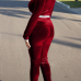  Euramerican Round Neck Red Velvet Two-piece Pants Set