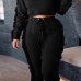  Euramerican Round Neck Ruffle Design Black Polyester Two-piece Pants Set