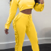  Euramerican Round Neck Ruffle Design Yellow Polyester Two-piece Pants Set