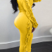  Euramerican Round Neck Ruffle Design Yellow Polyester Two-piece Pants Set