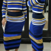  Euramerican Round Neck Striped Patchwork Blue Cotton Two-piece Skirt Set