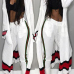  Euramerican Striped Patchwork White Polyester Two-piece Pants Set( Without Bra)