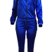  Euramerican Turndown Collar Zipper Design Deep Blue Velvet Two-piece Pants Set