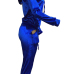  Euramerican Turndown Collar Zipper Design Deep Blue Velvet Two-piece Pants Set