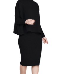  Euramerican Turtleneck Long Sleeves Black Two-piece Skirt Set