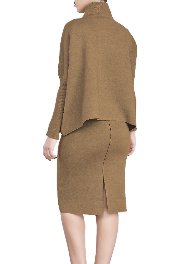  Euramerican Turtleneck Long Sleeves Brown Two-piece Skirt Set