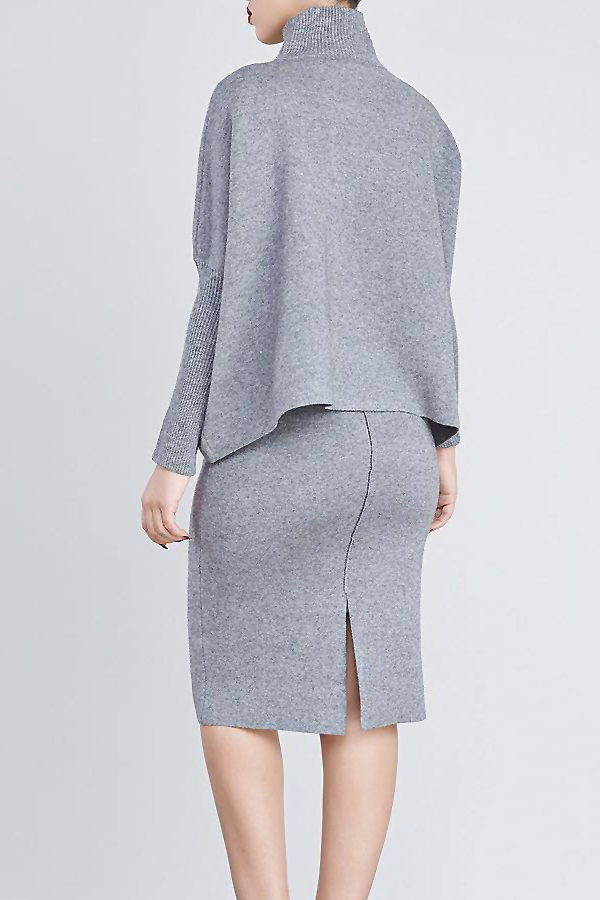  Euramerican Turtleneck Long Sleeves Grey Two-piece Skirt Set