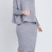  Euramerican Turtleneck Long Sleeves Grey Two-piece Skirt Set