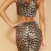  Euramerican U Neck Leopard Cotton Two-piece Pants Set