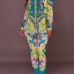  Euramerican V Neck Floral Print Green Polyester Two-piece Pants Set