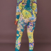  Euramerican V Neck Floral Print Green Polyester Two-piece Pants Set